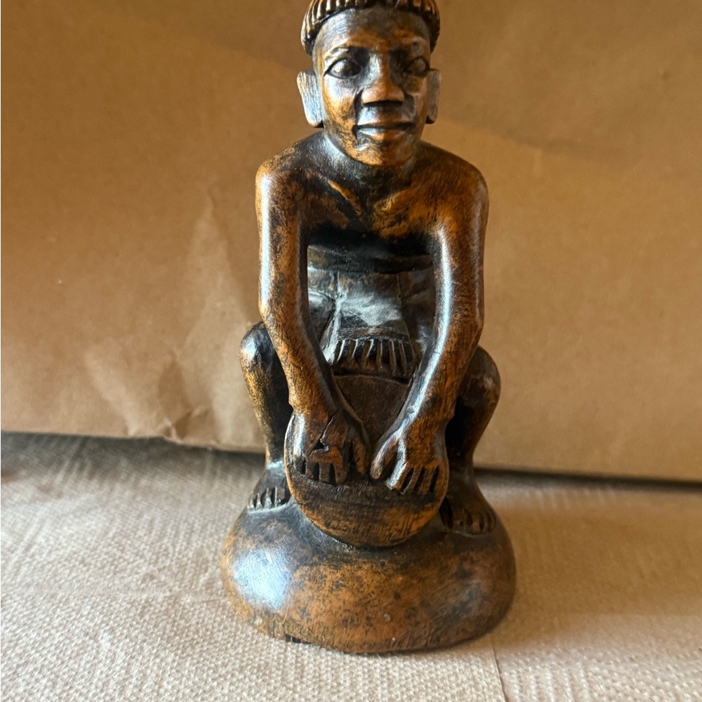Vintage Hand-Carved Filipino Wood Drummer Figurine